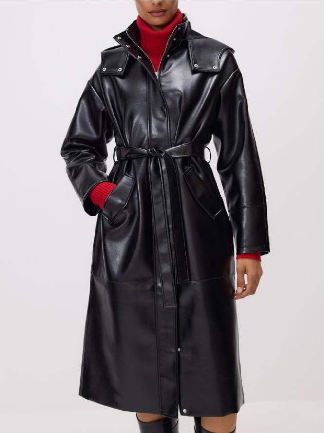 Płaszcz z imitacji skóry - czarny