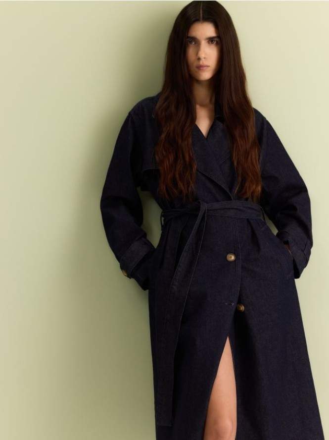 Jeansowy trencz - granatowy