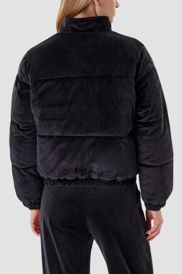 GUESS Сzarna zamszowa kurtka damska Couture Puffer, Rozmiar XS