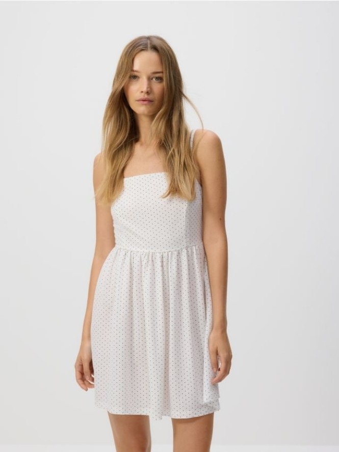 Wzorzysta sukienka mini - złamana biel