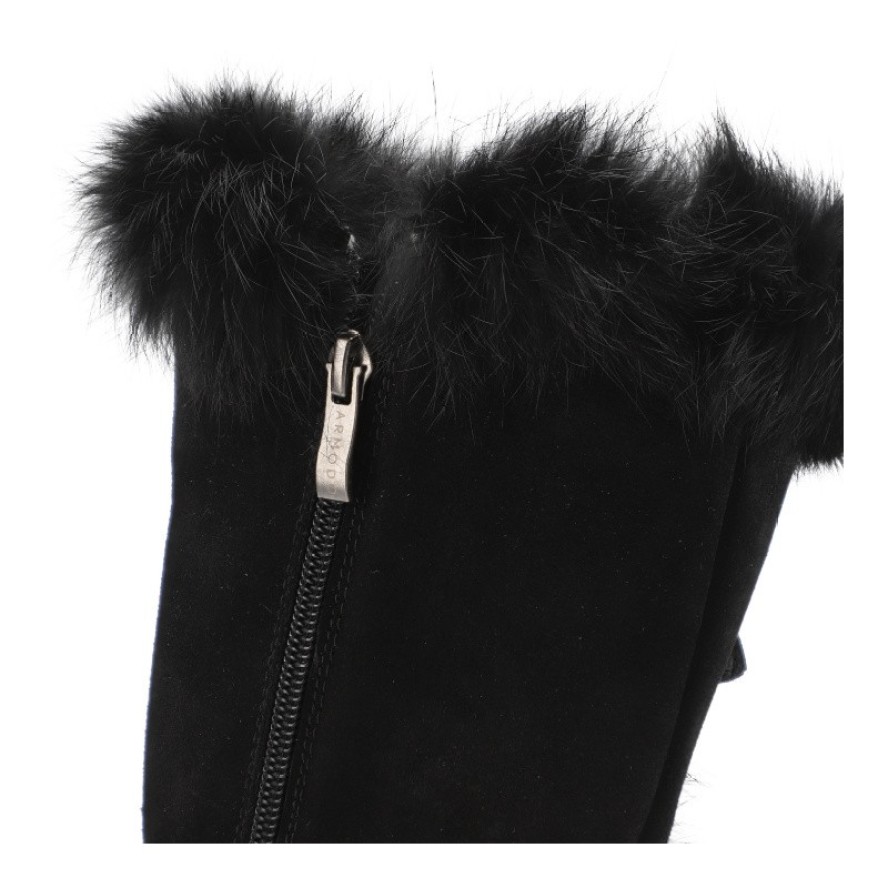 Czarne Kozaki Armodo Ocieplane Obuwie Damskie Z Futerkiem Z Królika