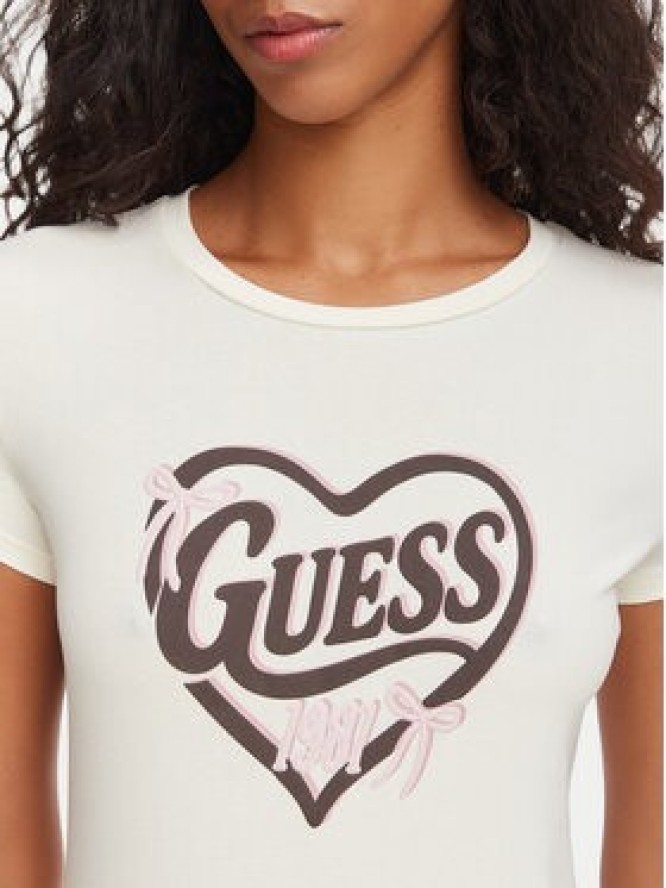 Guess T-Shirt V6YI09 K4276 Kremowy Slim Fit