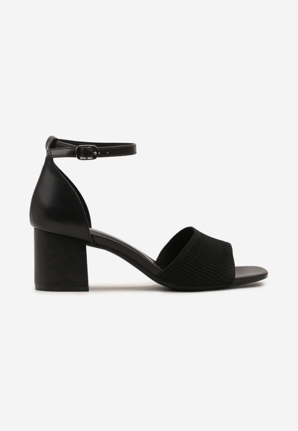 Czarne Sandały na Słupku z Imitacji Skóry z Regulowanym Paskiem przy Kostce Inestelle