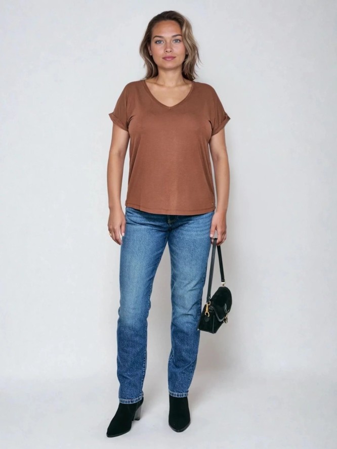 Koszulka damska o luźnym kroju brązowa Valeria 804