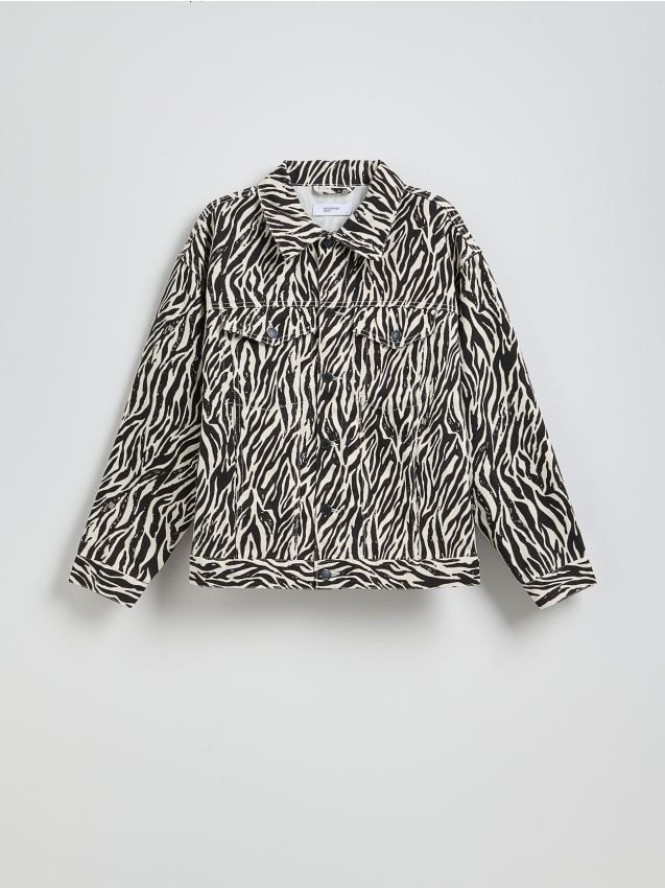 Jeansowa kurtka ze zwierzęcym wzorem - wielobarwny