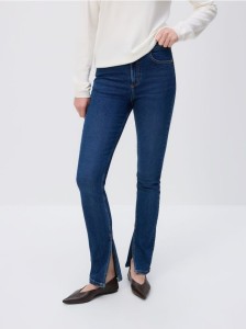 Jeansy slim fit z rozcięciem - granatowy