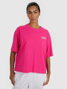 4F T-shirt oversize z nadrukiem damski - różowy XS