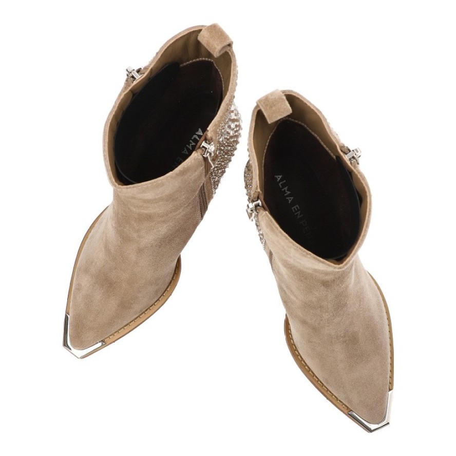 Beżowe Botki Alma En Pena Eleganckie Kowbojki Damskie