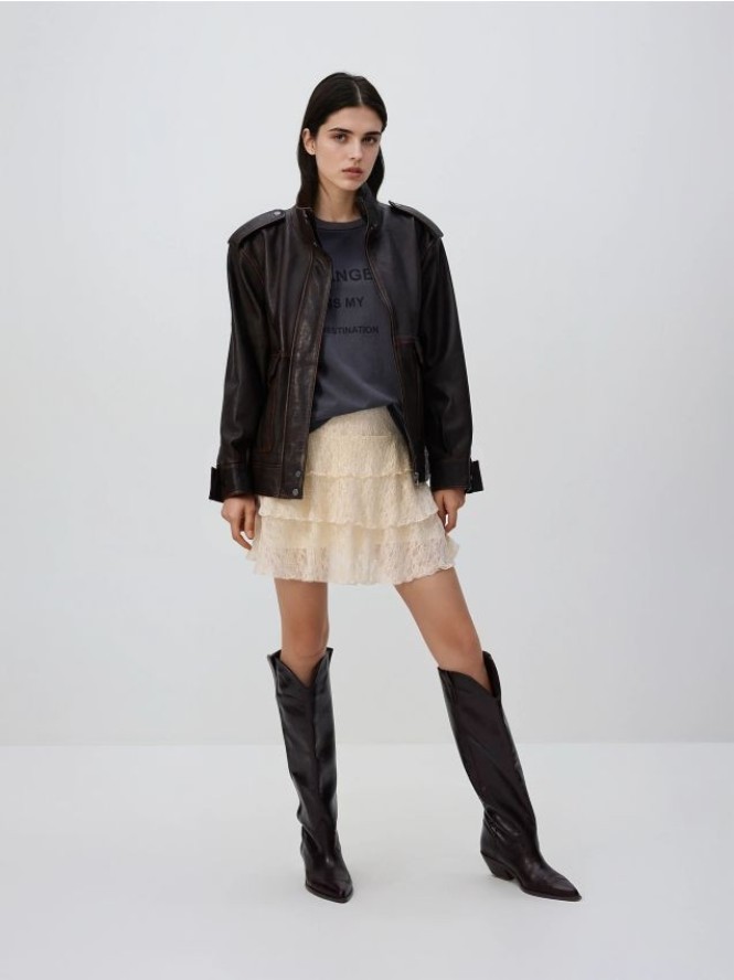 Koronkowa spódnica mini - złamana biel