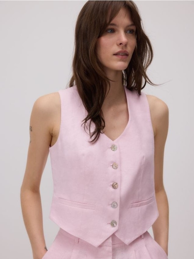 Lniana kamizelka - pastelowy róż