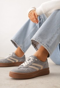 Ciemnoszare Sneakersy Retro Tenisówki z Naturalnego Zamszu ze Skórzaną Wkładką Beralene