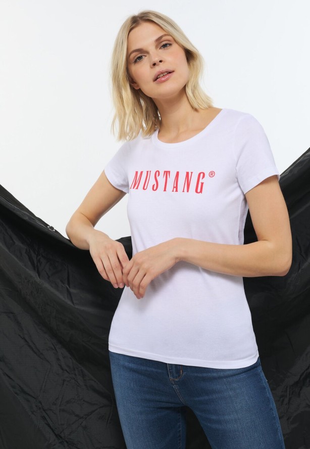MUSTANG Alina C Logo Tee Damski T-shirt Koszulka General White 1013222 20451