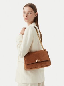 Tory Burch Torebka Charlie Quilted Suede Shoulder Bag 183357 Brązowy