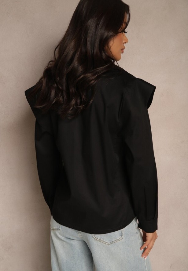 Czarna Koszula z Bawełny z Poszerzanymi Ramionami Telmiris