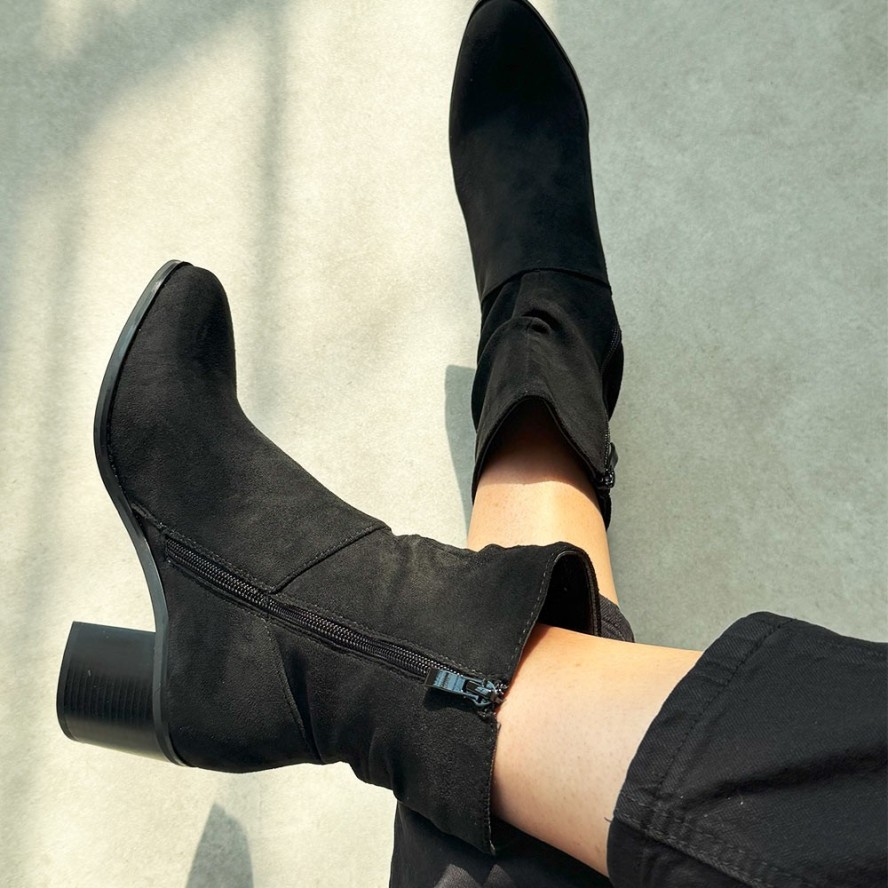 Czarne zamszowe botki damskie na obcasie M.Daszyński 2337-9