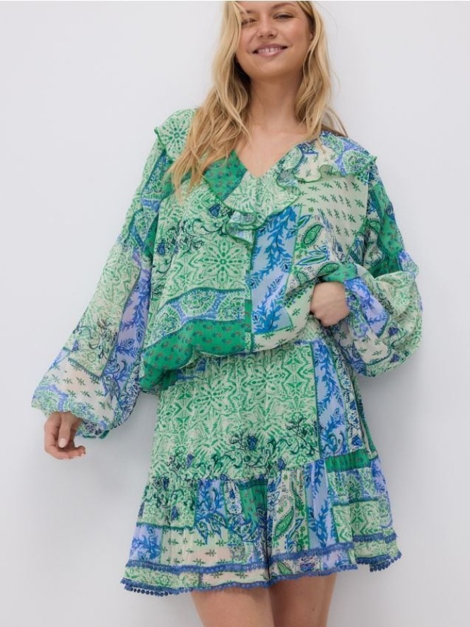 Bluzka z falbaną - wielobarwny