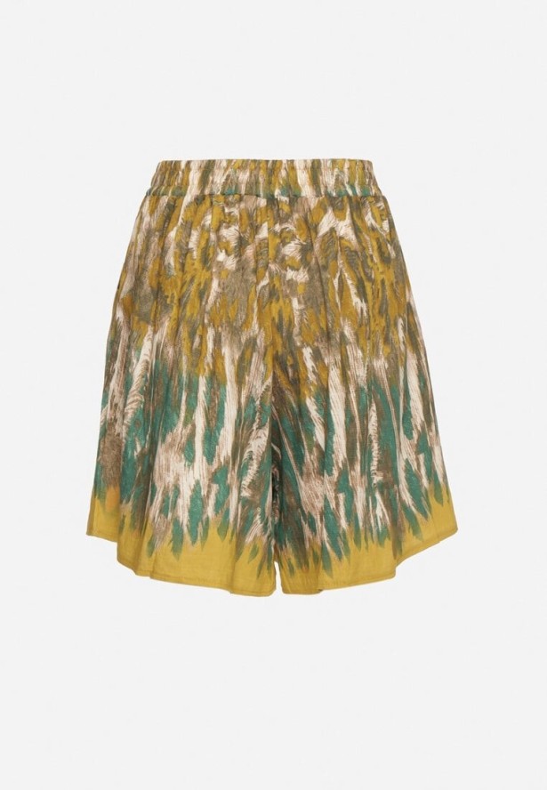Zielono-Żółte Wiskozowe Szorty z Motywem Panterki Divonea