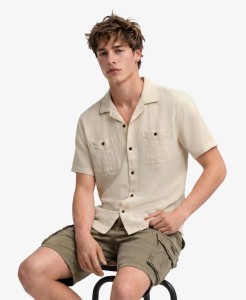 superdry Koszula krótki rękaw The Merchant Store – fakturowana Oatmeal Beige