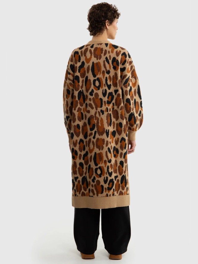 Sweter damski typu kardigan z motywem zwierzęcym brązowy Pantira 000