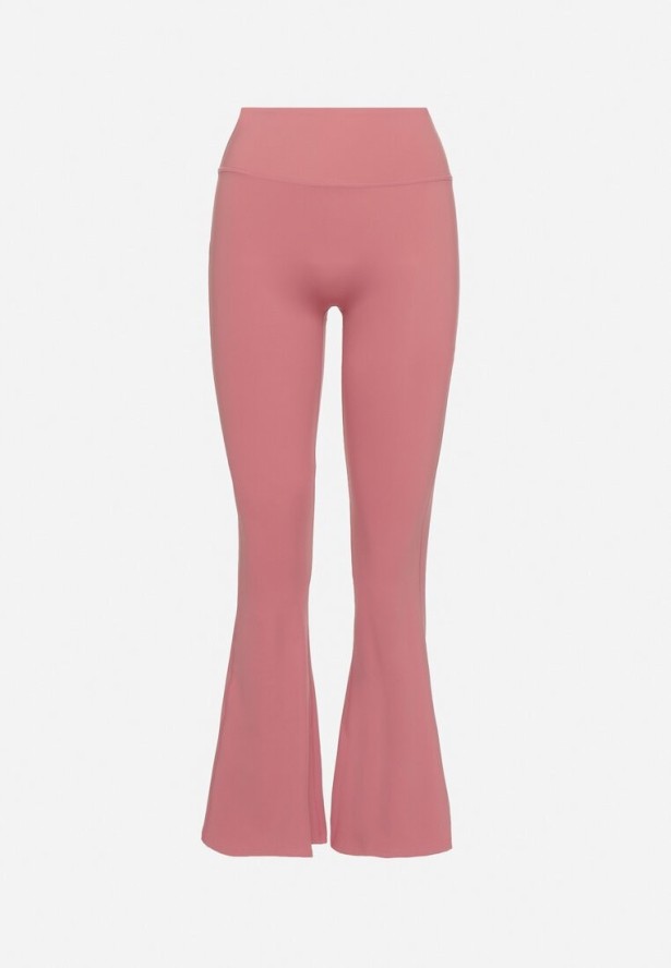 Ciemnoróżowe Legginsy o Kroju Dzwonów z Wysokim Stanem Koritea