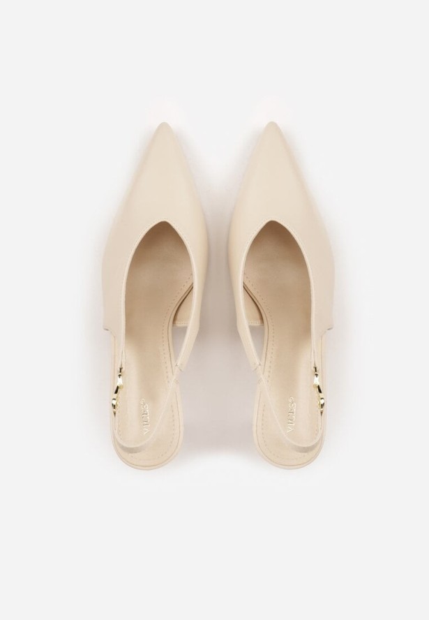 Beżowe Szpilki Slingback VICES z Cholewką z Wycięciem V Natonale