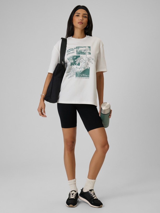 4F T-shirt loose z nadrukiem damski - biały S