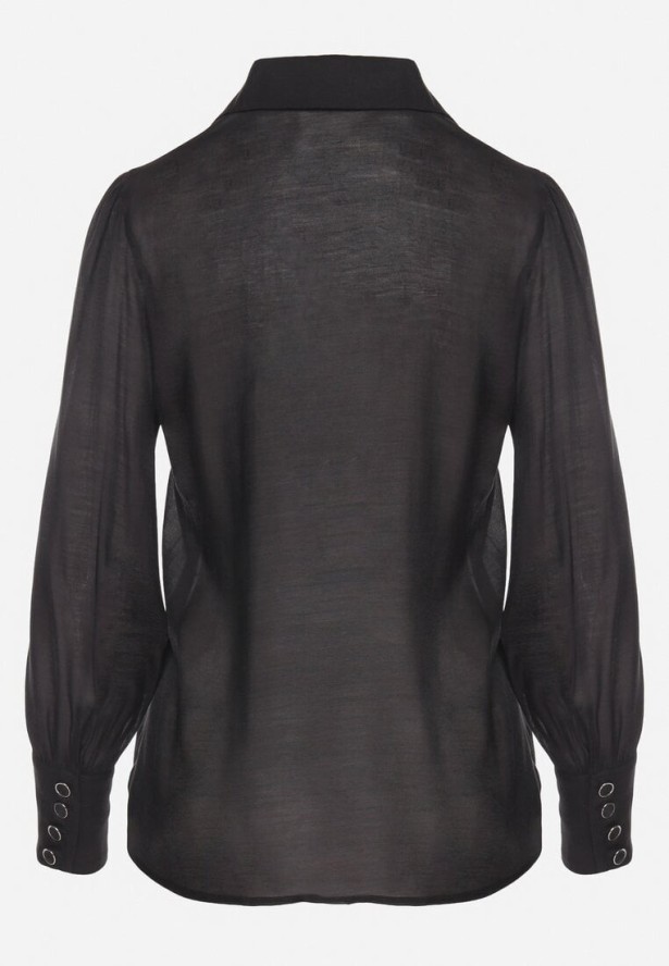 Czarna Klasyczna Koszula z Wiskozą Linarina
