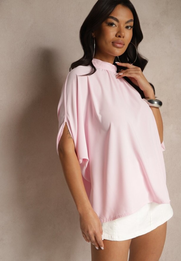 Różowa Bluzka o Kroju Nietoperza z Wiązaniem Rinwenna