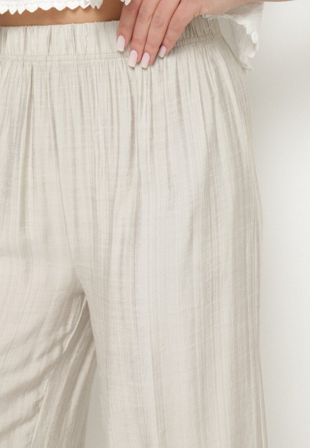 Jasnoszare Szerokie Spodnie Typu Palazzo z Wysokim Stanem Varlevi