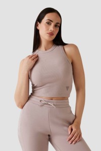 GUESS Różowy damski tank top prążkowany Edie, Rozmiar M