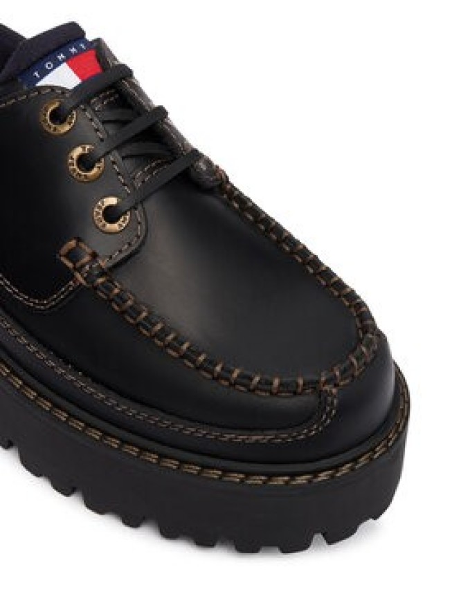 Tommy Jeans Półbuty Archive '01 Boat Shoe Leather EN0EN03003 Czarny