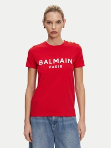 Balmain T-Shirt BF1EF005BB02 Czerwony Regular Fit