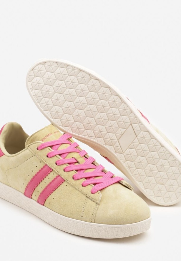 Żółte Sneakersy Zamszowe Typu Tenisówki ze Skórzaną Wkładką Ciarivione