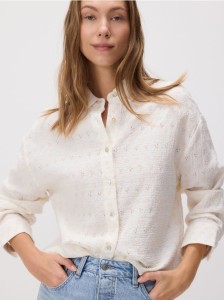 Bawełniana koszula z ażurowym haftem - złamana biel
