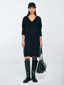 Sukienka damska dzianinowa z dodatkiem wełny czarna Julita 906