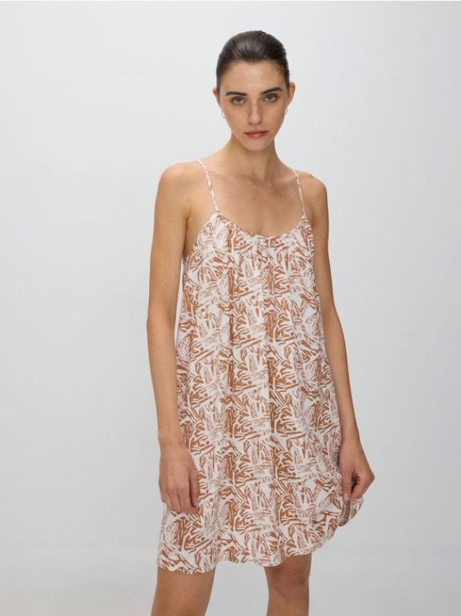 Sukienka z wiskozą i lnem - beżowy