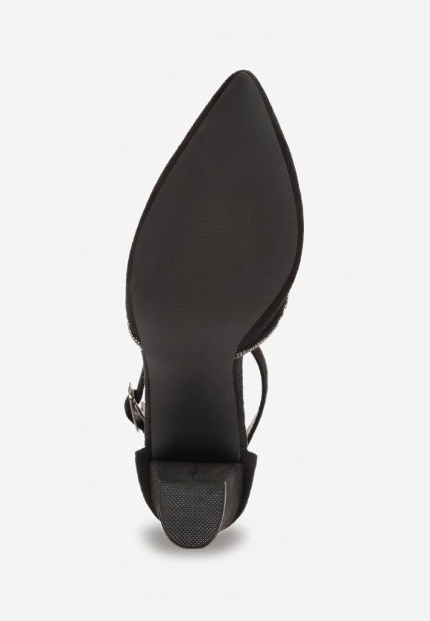 Czarne Eleganckie Czółenka Vices ze Skórzaną Wkładką i Cyrkoniami Sarirra