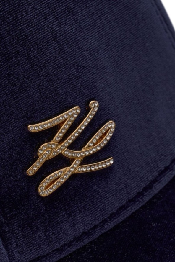KARL LAGERFELD Granatowa czapka z daszkiem Autograph Pin Velvet