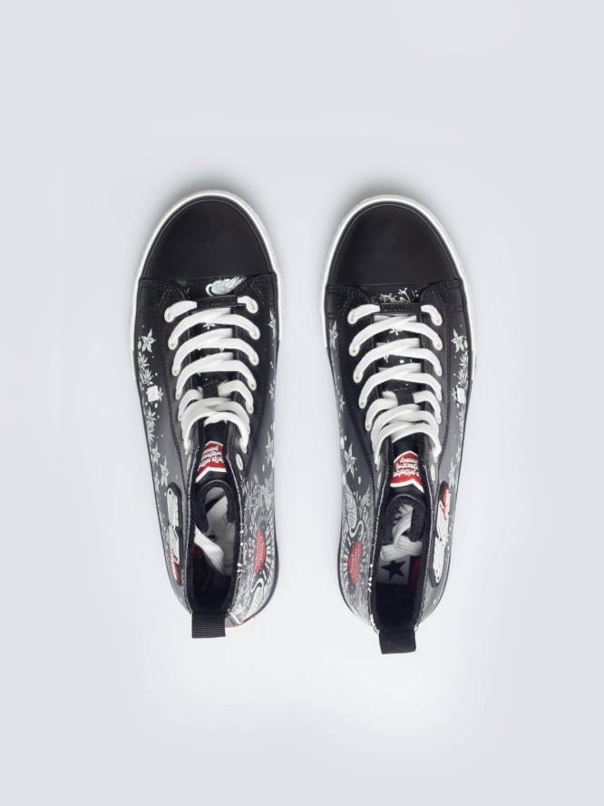 Trampki wysokie ze skóry ekologicznej z nadrukiem WOśP czarne TT174400 906