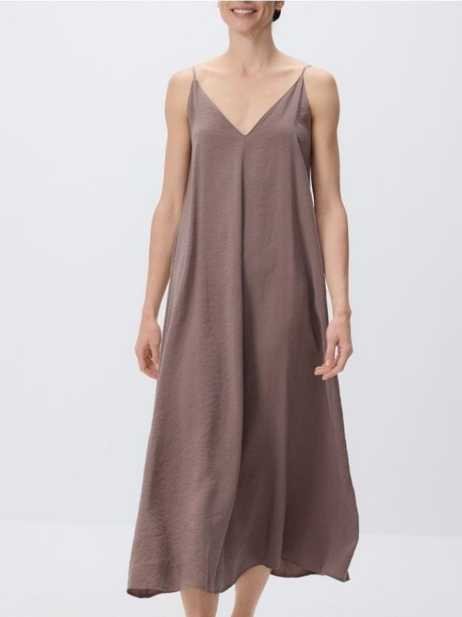 Sukienka na ramiączkach z modalem - brązowy
