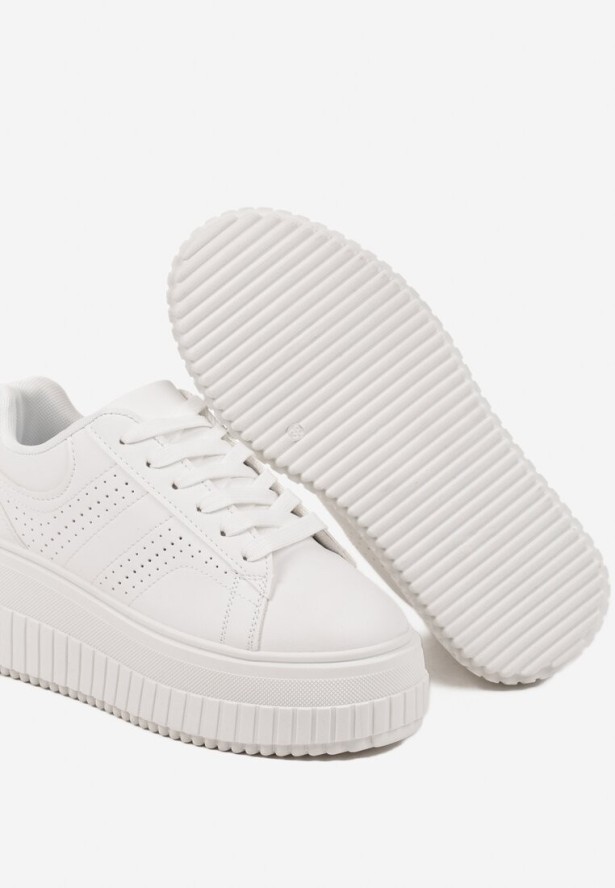 Białe Sneakersy na Grubej Podeszwie z Perforacją Eleadrelle