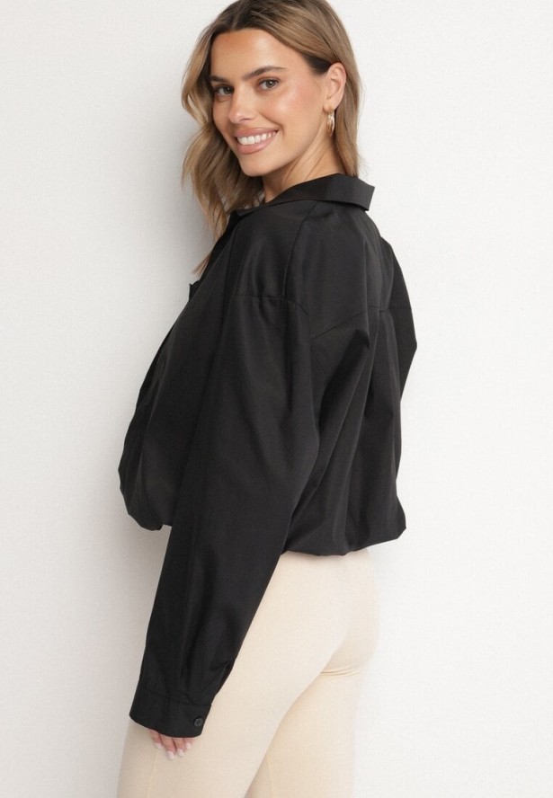 Czarna Bawełniana Koszula i Top na Ramiączkach Ozdobiona Koronką Odarriva