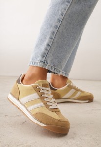 Żółte Sneakersy Ozdobione z Boku Paskami Ariene