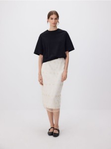 Spódnica midi z cekinami - złamana biel