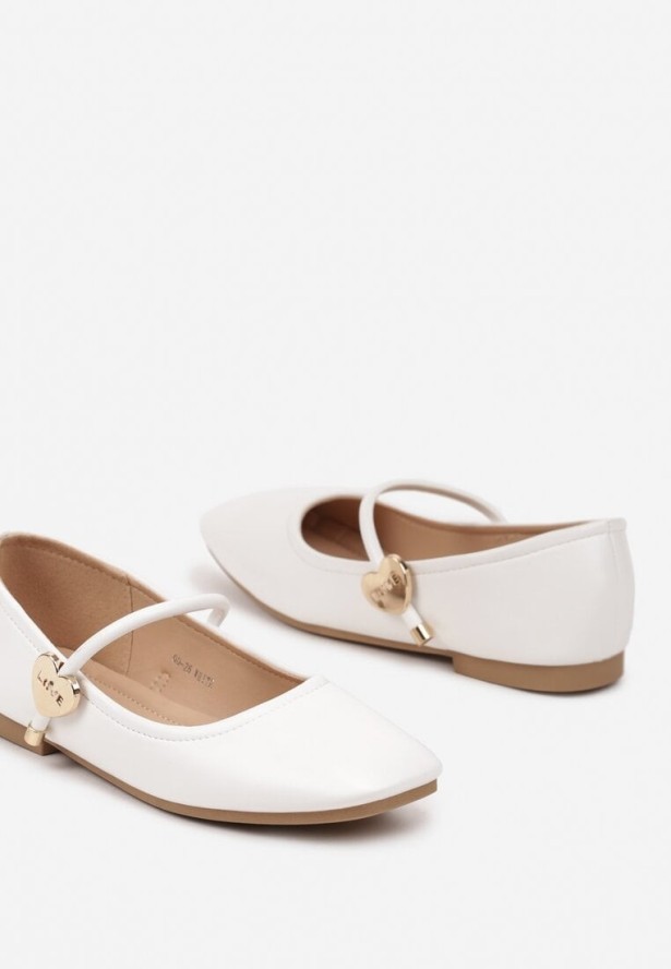 Białe Balerinki z Kwadratowym Noskiem i Aplikacją z Sercem Neolitha