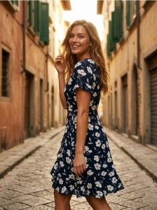 Kopertowa sukienka midi w kwiaty - czarny