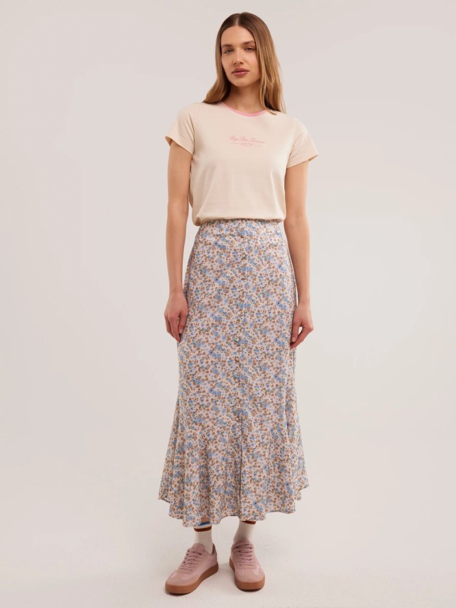 Spódnica damska midi z wiskozy z motywem kwiatowym Adria 000