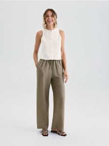 Luźne spodnie z lnem - brązowy