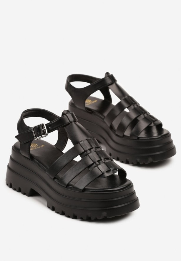 Czarne Sandały w Stylu Gladiatorek na Platformie Caliona