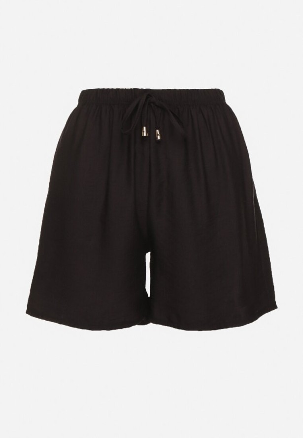 Czarne Bawełniane Szorty z Wysokim Stanem Ozdobione Wiązaniem Filomira